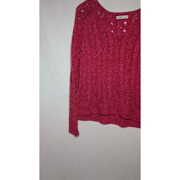 Abercrombie & Fitch Womens Pink Open Knit V-Neck Sweater M Y2k Open Weave Fitted - Picture 4 of 8